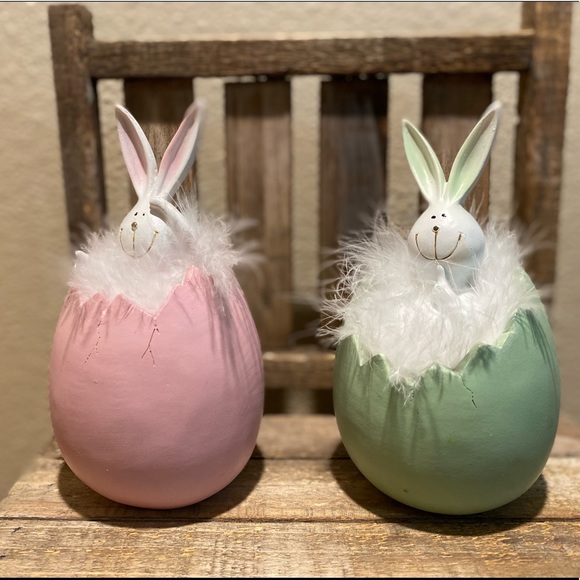 Easter Bunny Decor Set of 2, Bunnies Hatching In Easter Eggs Resin Decor - Picture 8 of 13